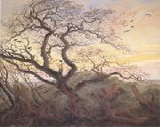 Caspar David Friedrich Tree with Crows Tumulus(or Huhnengrab) beside the Baltic Sea with Rugen Island in the Distance (mk05) oil painting artist